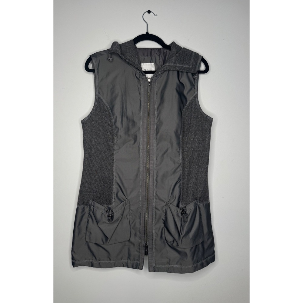 Zowy Womens Longline Hooded Utility Vest Gray Mixed‎ Media Cargo Pockets Size M